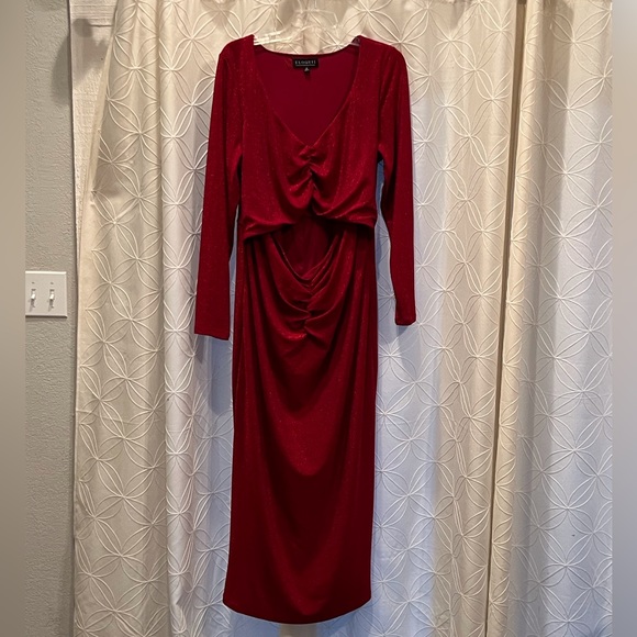 Eloquii red maxi long sleeve dress with front cut out, Size 20 - Picture 2 of 8